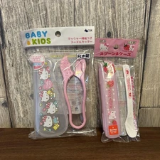 Hello Kitty Baby Cutlery Set Japanese Limited 2pc Spoon Noodle Cutter Case
