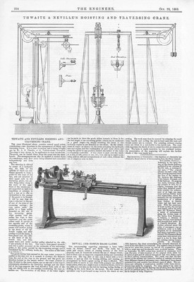 Thwaite & Neville's Hoisting & Traversing Crane Antique Print 1885