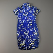 Blue Gold Brocade Qipao Cheongsam Dress Womens Size 14 Asian Style -604