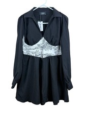 Cider Babydoll Toile De Jouy Shirt Dress Black With White Size M Medium NWT