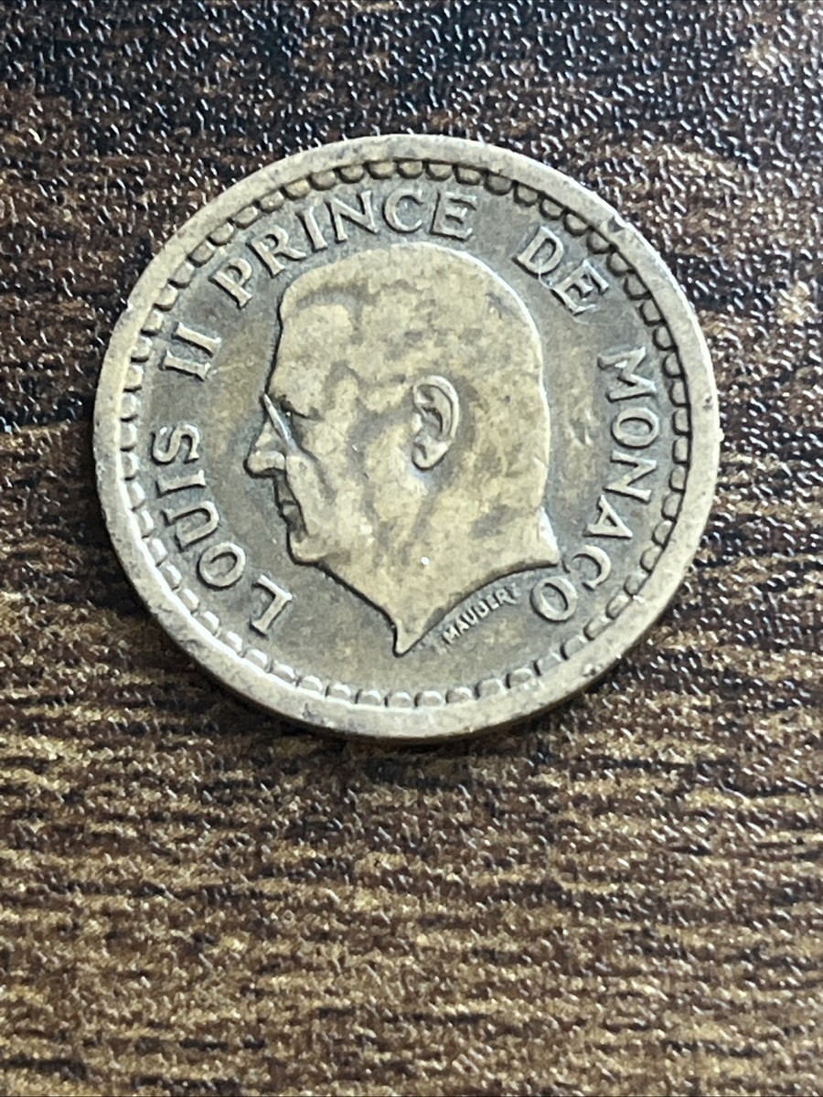 1945 Monaco 1 One Franc Prince Louis II Aluminum Bronze Actual