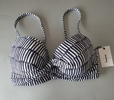 Ladies Jasper Conran Bikini Top 34E Underwired Padded Navy Stripe Designer BNWT 