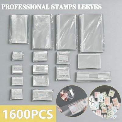 16-Assortment OPP Stamp Bags | 100Pcs/Bag 1600Pcs Total | Clear Holders