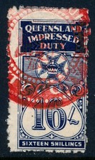 Australia - 1939 Queensland Revenue, 16/ Impressed Duty stamp BF238 perf 10.5x12