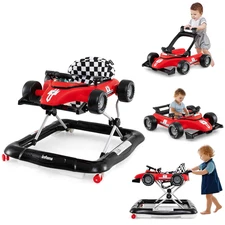 4 in 1 Baby Walker, Foldable Toddler Activity Center with Adjustable Height, Pad