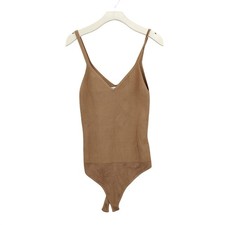 Abercrombie  Fitch Womens Minimalist Ribbed V-Neck Bodysuit XL Brown Thong Snap