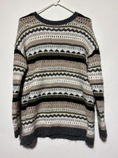 LOFT Womens Large Gray Beige Fair Isle Open Knit Pullover Soft Cozy Sweater