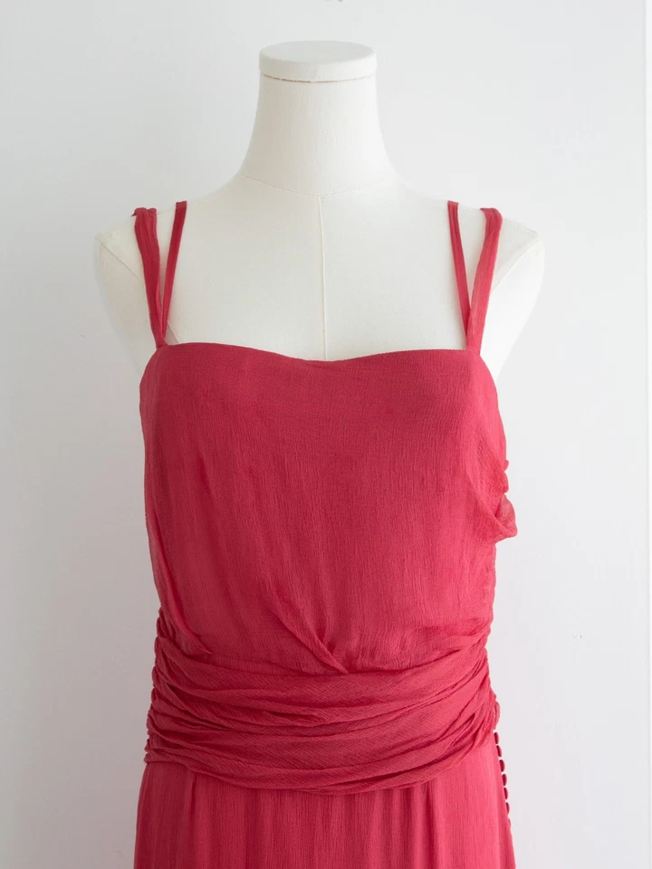 Vestido Christian Dior Por John Galliano Años 2000 Sandía Rosa Acanalado Seda Foto 3 de 4