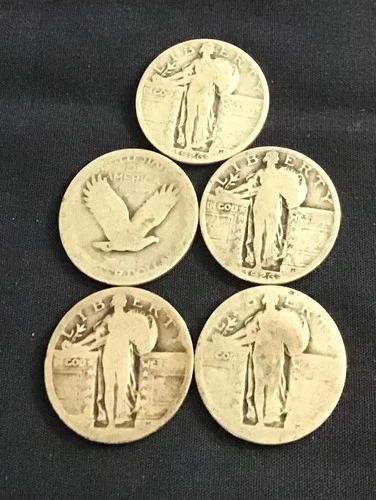 barber quarters, set of five coins two with readable dates