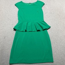 NWT Express Womens 4 Dress Green Peplum Boat Neck Sleeveless Ruffled Waist New