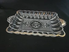VtG Anchor Hocking Glass Rectangle  Handled Gold Rimmed Trinket Soap Relish Tray