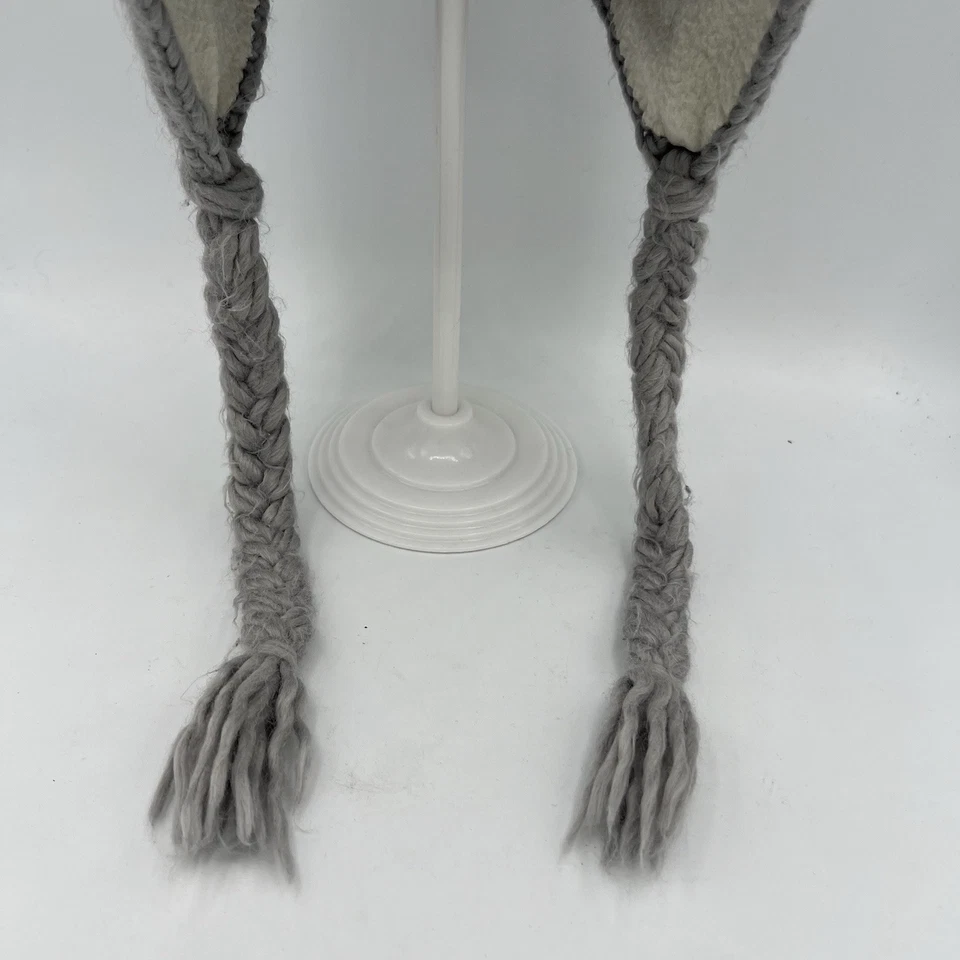 Sombrero The North Face Mezcla de Lana Tejido Gorro Orejeras Trenzado Gris Juventud Invierno Foto 4 de 4