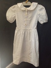 Vintage Girls White Puff Short Sleeve Dress with Peter Pan Collar Classic Style