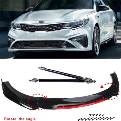 Black+Red Front Bumper Lip Lower Spoiler Splitter&Strut Rod For 11-19 Kia Optima