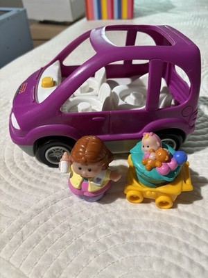 Vintage 2001 Fisher Price Little People Family Van SUV W/Mom/Doll/buggy Works