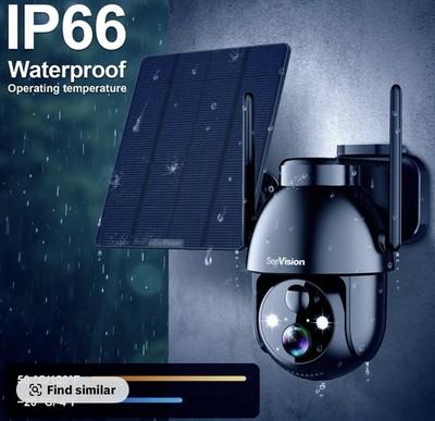Black 4G LTE Cellular Solar Security Camera, Solar Powered Wireless 4G camera