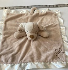 Douglas Baby Puppy Dog Tan Brown Satin Paw Print Tail Security Blanket Lovey