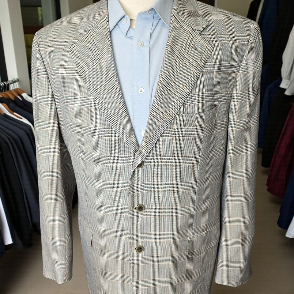 Blazer de lana Brioni Slik 46r 56 It Glen a cuadros lona completa doble ventilación Foto 4 de 4