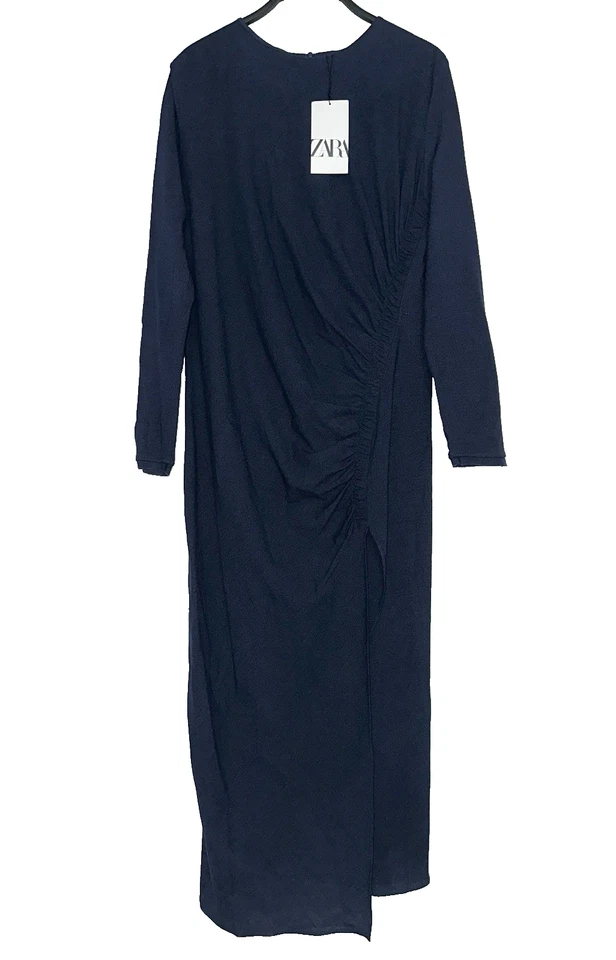 Nuevo Vestido Midi Acanalado Mezcla Lana Zara Talla XL Azul Marino Tejido Elástico Nuevo con Etiquetas $119 Foto 4 de 4