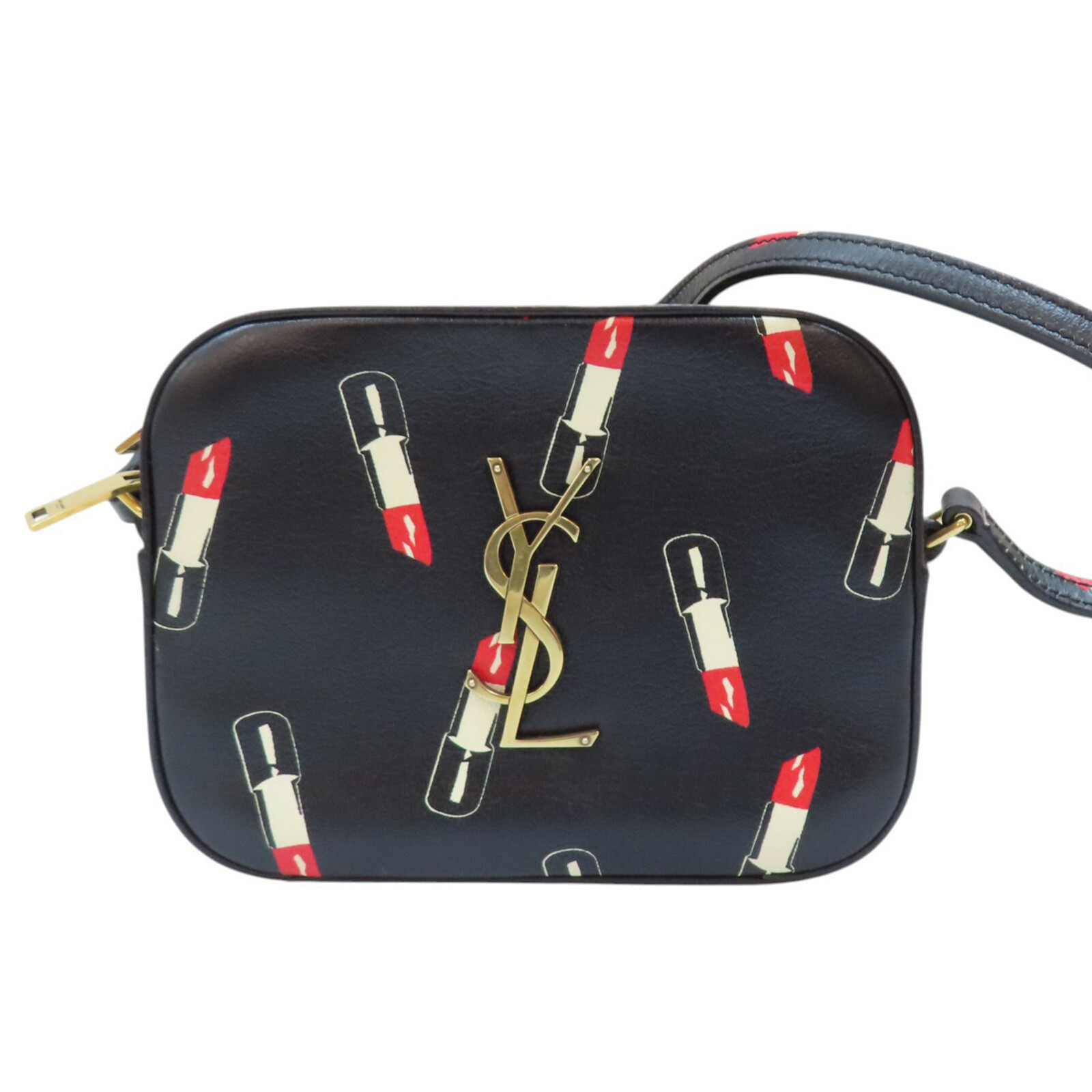 Borsa a tracolla SAINT LAURENT stampa rossetto pelle di vitello nera