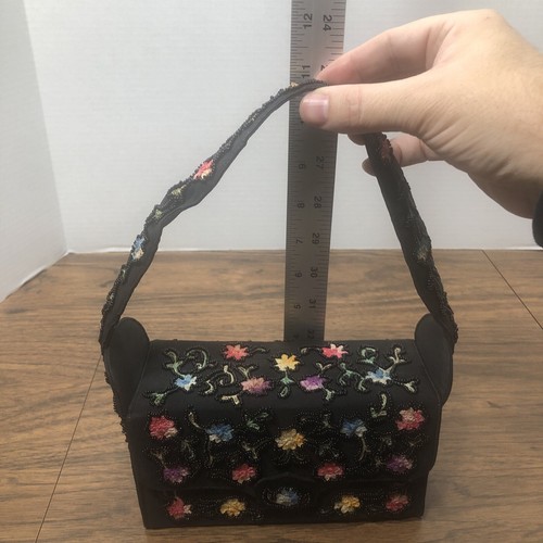 Vintage Lafaye Micro Beaded Box Purse Floral Embroidery Small Evening Bag - Picture 21 of 22