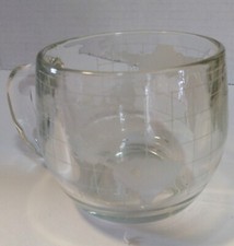 Vintage  Nestle Nescafe World Globe Etched Heavy Glass Coffee Mugs Cups