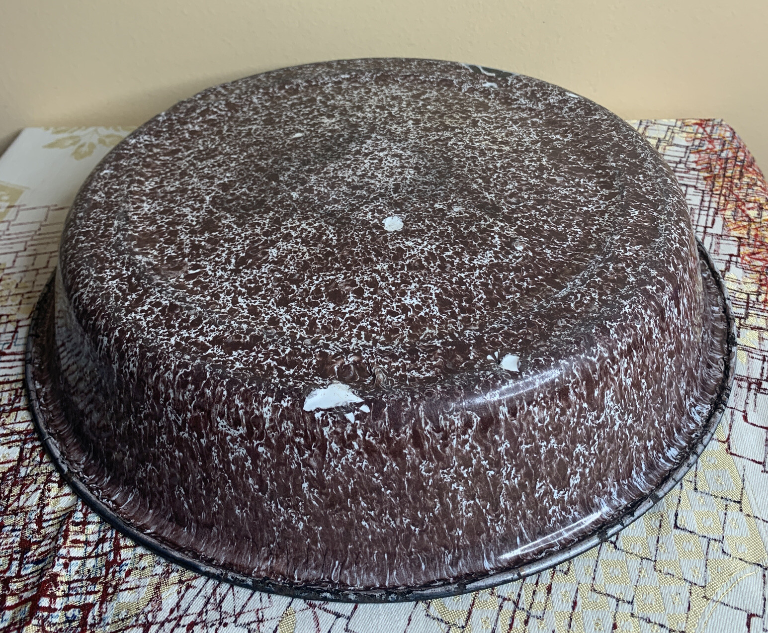 RARE Beautiful Set Of 3 Vintage BROWN & WHITE SWIRL Graniteware Enamelware Bowls