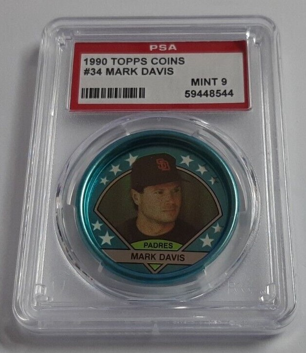 1990 Topps Coins #34 Mark Davis Graded PSA 9 Mint Pop 2 Only 1 Higher