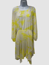 $129 Vince Camuto Women's Yellow Puff Sleeve Keyhole High-Low Dress Size XS