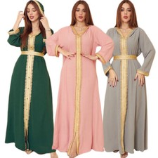 Kaftan Women Muslim Abaya Hooded Long Sleeve Maxi Dress Dubai Islam Party Caftan