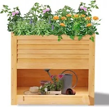 SUNYRISY Raised Garden Bed Planter Box with Storage Shelf Wooden Bed for Flowers