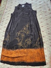 Studio 1 Maxi Sheath Dress Sz 22W Black Sleevless Copper/Gold Floral Design Hem