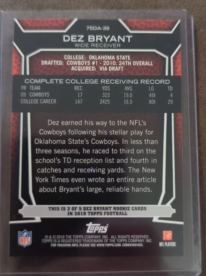 2010 Topps Draft 75th Anniversary #75DA-39 Dez Bryant Dallas Cowboys RC NM! - Image 2 of 2