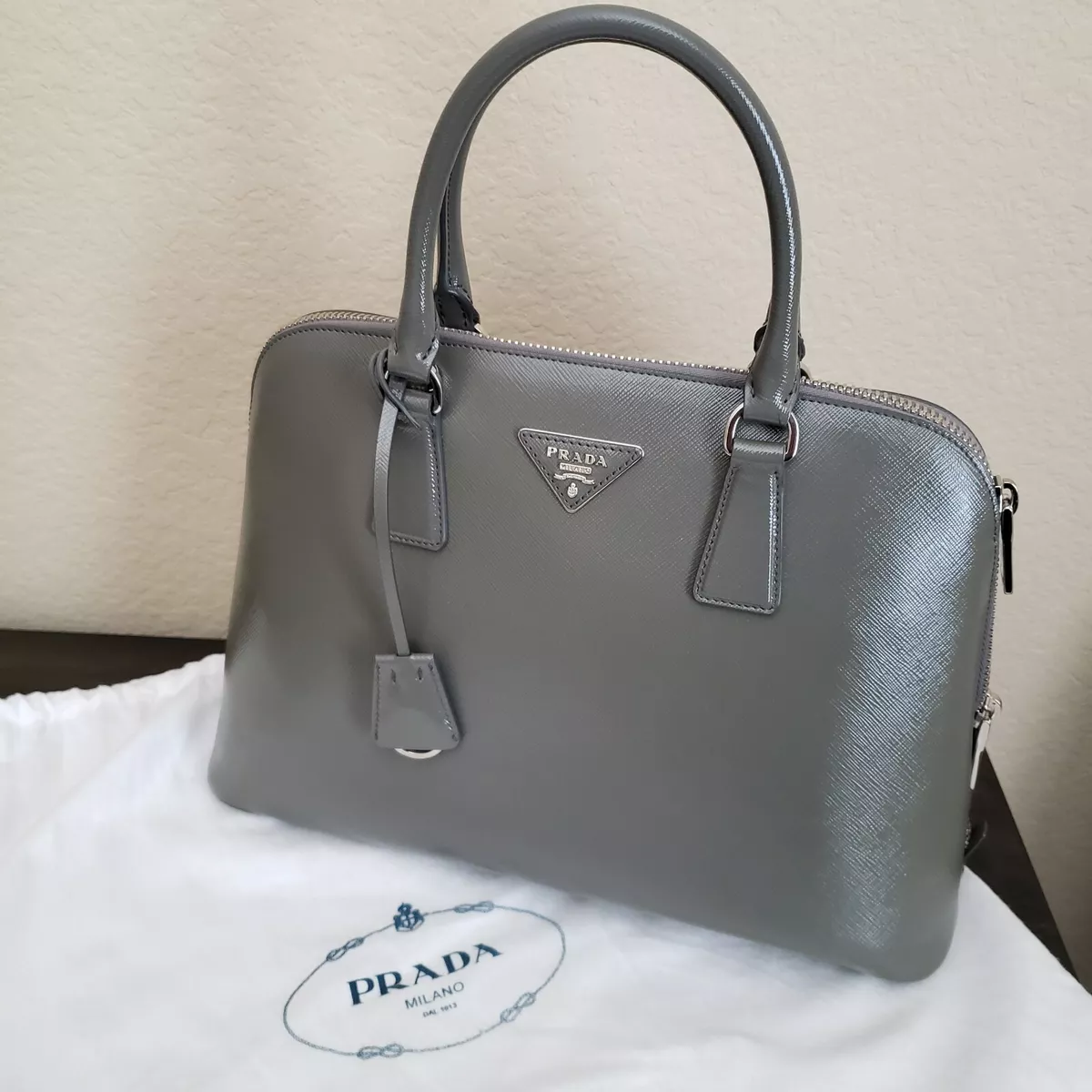 Prada Grey Saffiano Lux Bauletto