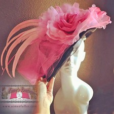 Aimee Fuller Rose Kentucky Derby Hat Pink Black Royal Ascot Hat Del Mar Races