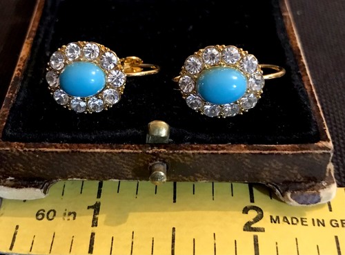 Vintage Style Jewellery Blue Gemstones And White Zircon Earrings 18K Gold Plated - Picture 3 of 3