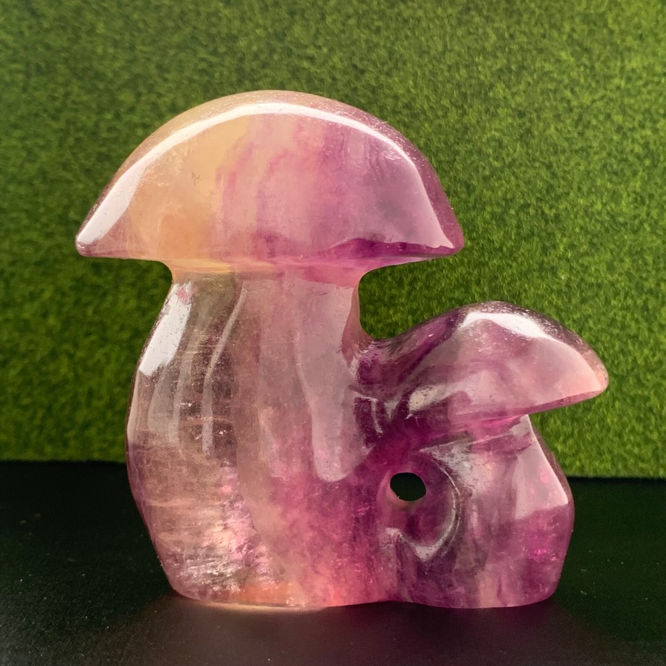 273g Beautiful Natural Rainbow fluorite Carved Mushroom Crystal Reiki