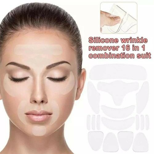 16Pack Reusable Silicone Anti Wrinkle Sticker Face Forehead Neck Eye Pad Patches