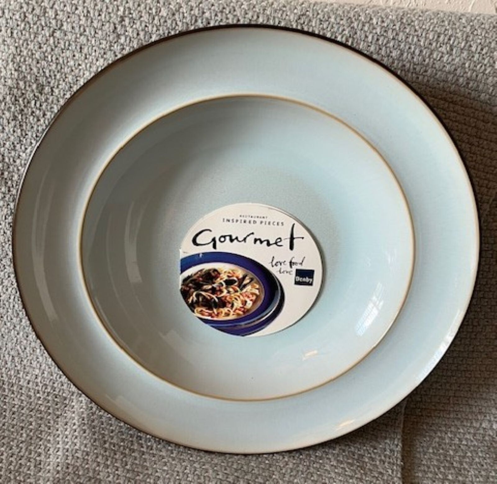 Denby SIENNA Light Blue Dinner Plate and Gourmet Bowl, New w/ Tags, 2009 - 2012