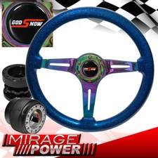 For 89-05 Eclipse Metallic Blue Wood Neo Chrome Steering Wheel + Black Extender