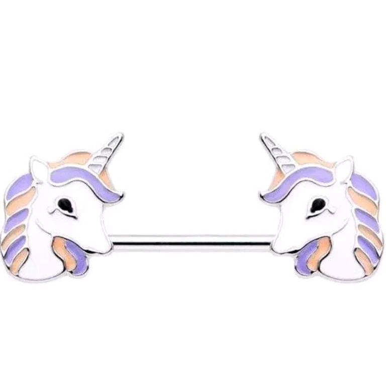 Stunning UNICORN Nipple Bar Piercing Barbell flying Horse 1.6mm x