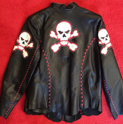 New Ladies Size 12 Black Tribe America Skull & Crossbones Leather  Made In USA!