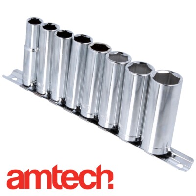 LARGE 9Pc DEEP SOCKET SET 3/8'' DRIVE & HOLDER Long Reach Kit Metric 10-19mm UK