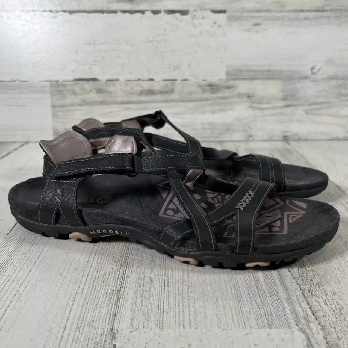 Merrell Women s Keepsake Leather Hiking Sandals Black Lilac Size 8 J289635C