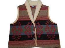 Vintage Soutwestern Aztec Blanket Vest I V Y Women Large Collar Button