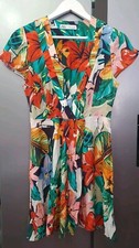 Zara Womens Wrap Floral Dress Size S Viscose Cap Sleeve Pockets Tropical Boho
