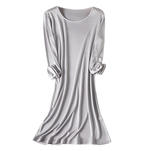 Damen Seidenkleid langer Rock Langarm Seide Nachthemd Trainingsanzug Loungewear - Bild 4 von 21