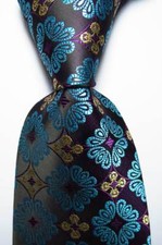 New Classic Floral Black Sea Blue Purple JACQUARD WOVEN Silk Men's Tie Necktie
