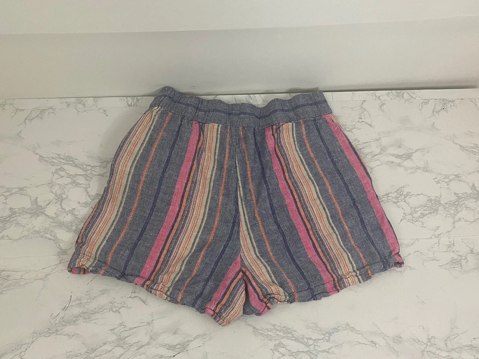 Shorts casuais femininos Cremieux de linho com zíper feminino M rosa cinza listrado Q1 - Imagem 3 de 4