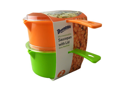 Set of 2 Microwave Saucepan With Lid 27 Ounce Store Heat and Eat Soup 800ml each